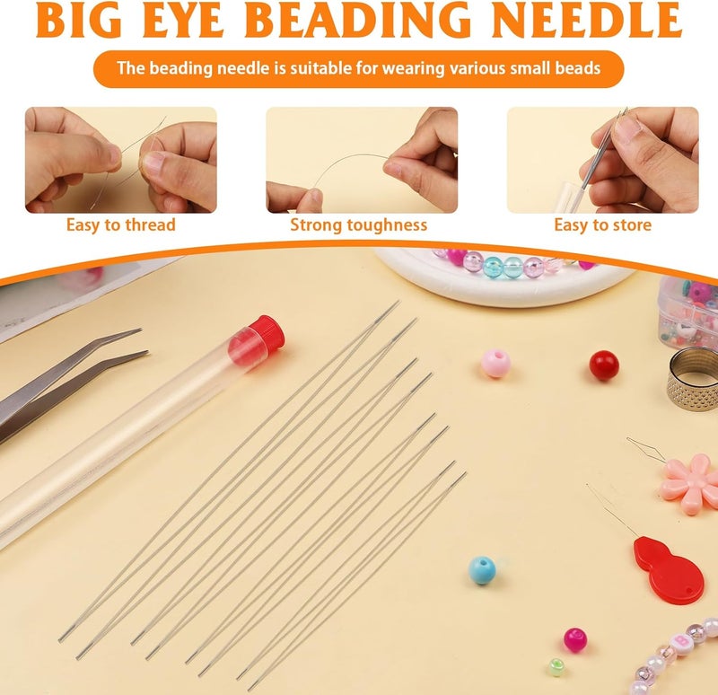 UOOU 39 Pcs Beading Needles for Jewelry Making Include 20 Pcs Long Straight Beading Needles,8 Pcs Big Eye Beading Needle,Needles for Seed Beads Set with Yarn Scissors,Thimble,Threaders - Image 3